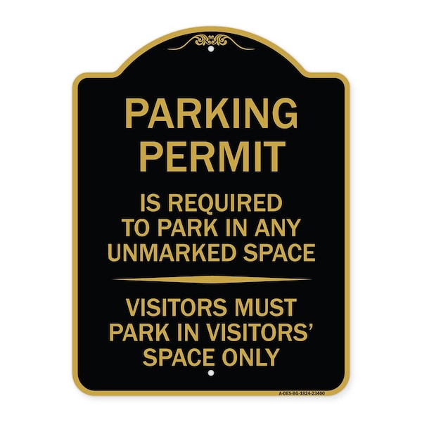 Signmission Parking Permit Is Required to Park in ANY Unmarked Space Visitors Must Park in Visito, BG-1824-23400 A-DES-BG-1824-23400 - main